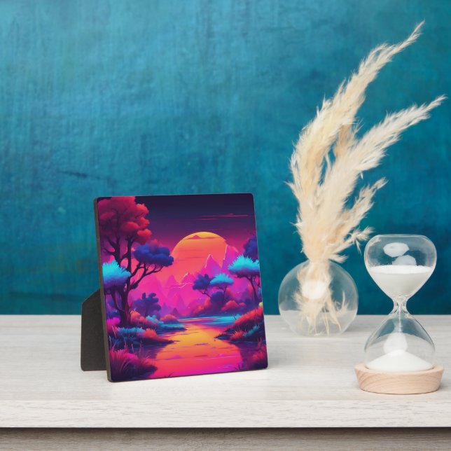 Vaporwave Aesthetic Purple Mountain Forest  Plaque (Insitu)