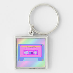 Vaporwave Aesthetic Rainbow 90s Audio Cassette Keychain