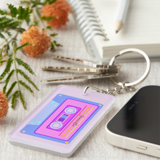 Vaporwave Aesthetic Retro Pink 90s Audio Cassette Keychain