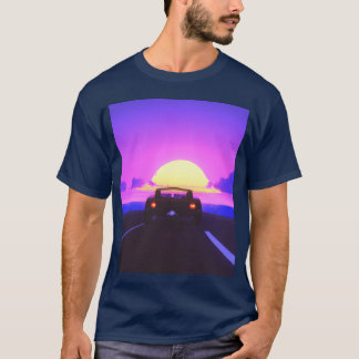 Vaporwave Aesthetic Sports Car Beach Sunset vintag T-Shirt