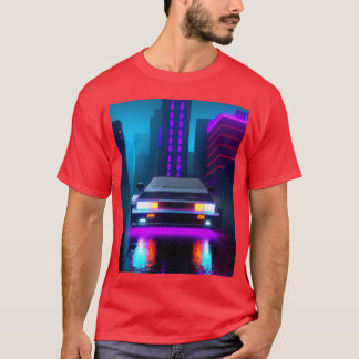 Vaporwave Aesthetic Sports Car Rainy Night friends T-Shirt