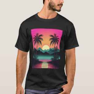 Vaporwave Aesthetic Sunset Mountains Palm Outrun S T-Shirt