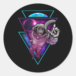 Vaporwave Astronaut Space Art Monkey Banana Classic Round Sticker