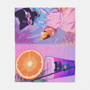 Vaporwave Black Cat Fleece Blanket