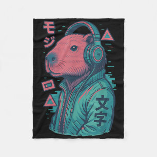 Vaporwave Capybara Japanese Art Anime Manga Ukiyo- Fleece Blanket