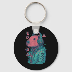 Vaporwave Capybara Japanese Art Anime Manga Ukiyo- Keychain