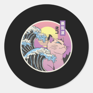 VAPORWAVE CAT CLASSIC ROUND STICKER