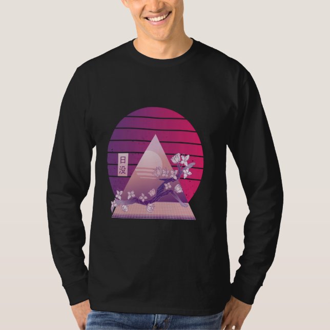 Vaporwave cherry blossoms pyramid sunset gradient  T-Shirt (Front)