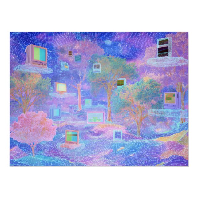 Vaporwave Cloudscape with Floating Windows Poster (Front)