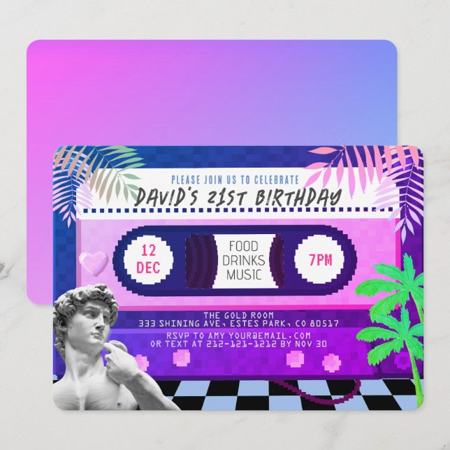 Vaporwave Future Funk Cassette Tape Birthday Invitation (Front/Back)