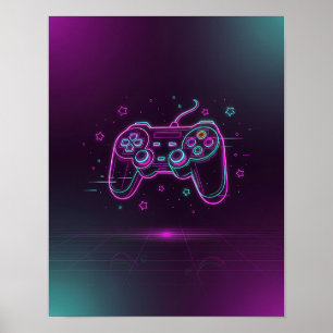 Vaporwave Gamepad Neon Pink Purple Teal Minimalist Poster