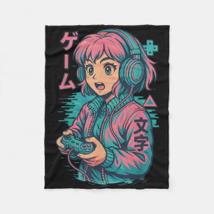 Vaporwave Gamer Girl Japanese Art Anime Manga Grap Fleece Blanket