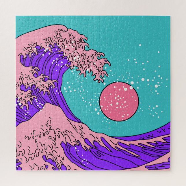 Vaporwave Great Wave: Stylized Ocean Art Jigsaw Puzzle (Vertical)