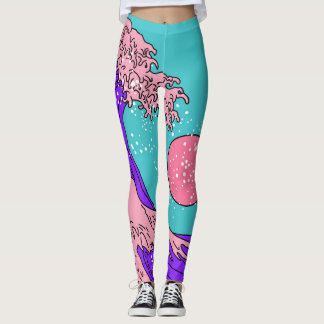 Vaporwave Great Wave: Stylized Ocean Art Leggings