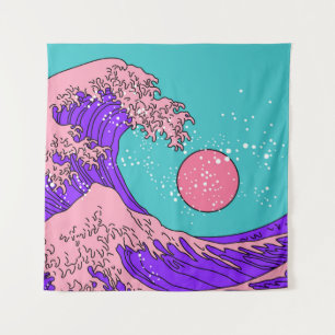 Vaporwave Great Wave: Stylized Ocean Art Tapestry