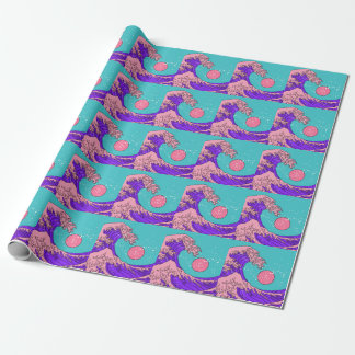Vaporwave Great Wave: Stylized Ocean Art Wrapping Paper
