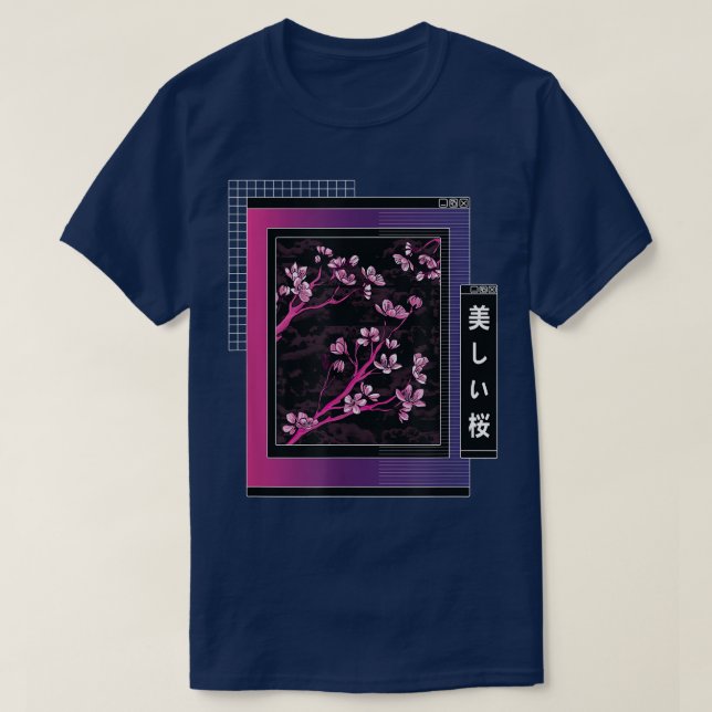 Vaporwave Japanese Cherry Sakura Tree Blossom Aest T-Shirt (Design Front)