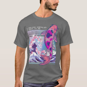 Vaporwave Japanese Koi Sakura Cherry Blossom Nishi T-Shirt