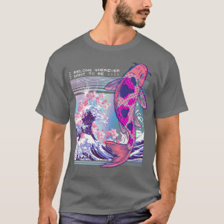 Vaporwave Japanese Koi Sakura Cherry Blossom Nishi T-Shirt
