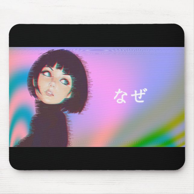 Vaporwave Kawaii vapor wave Japanese girl Mouse Pad (Front)