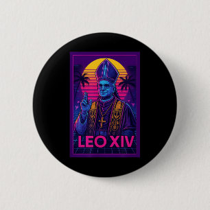 Vaporwave Pope Leo Xiv _ Retrofuturistic Catholic 2 Inch Round Button