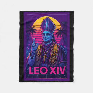 Vaporwave Pope Leo Xiv _ Retrofuturistic Catholic  Fleece Blanket