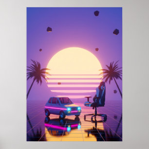 Vaporwave Retro Car and Gaming Chair Poster