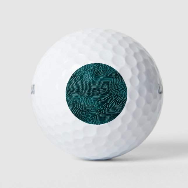 Vaporwave Rippling Teal and Dark Blue Line Pattern Golf Balls (Front)