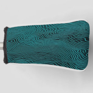 Vaporwave Rippling Teal and Dark Blue Line Pattern Golf Head Cover