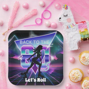 Vaporwave Roller Skate Birthday Party  Paper Plate