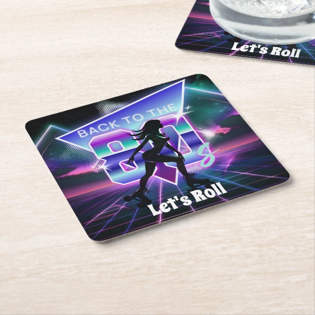 Vaporwave Roller Skate Birthday Party  Square Paper Coaster (Angled)