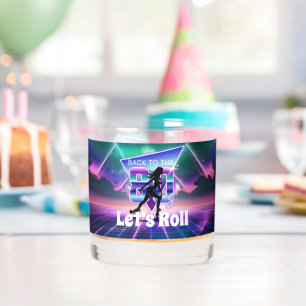 Vaporwave Roller Skate Birthday Party Whiskey Glass