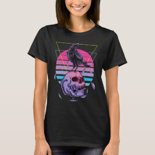 Vaporwave Skull & Crow  Halloween Retro Aesthetic  T-Shirt