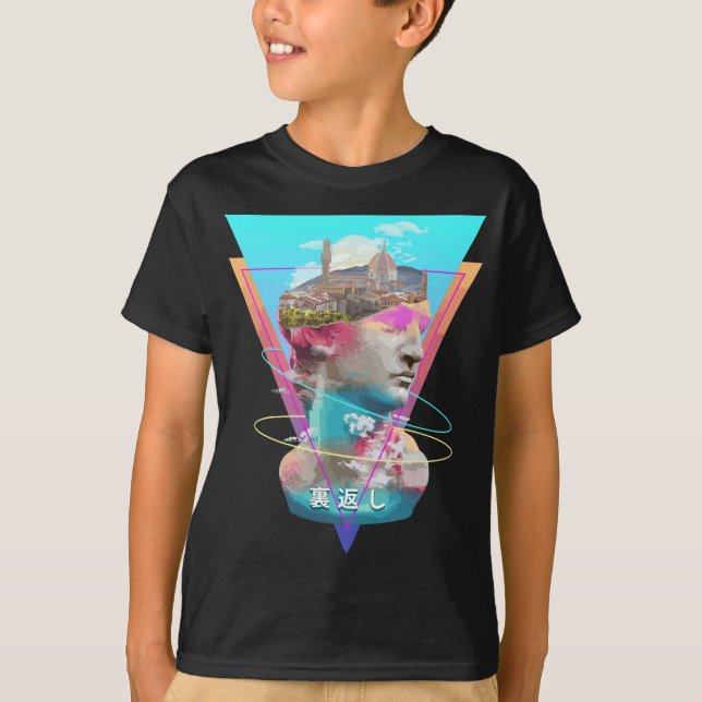 Vaporwave Statue David Bust & Florence Italy Lands T-Shirt (Front)