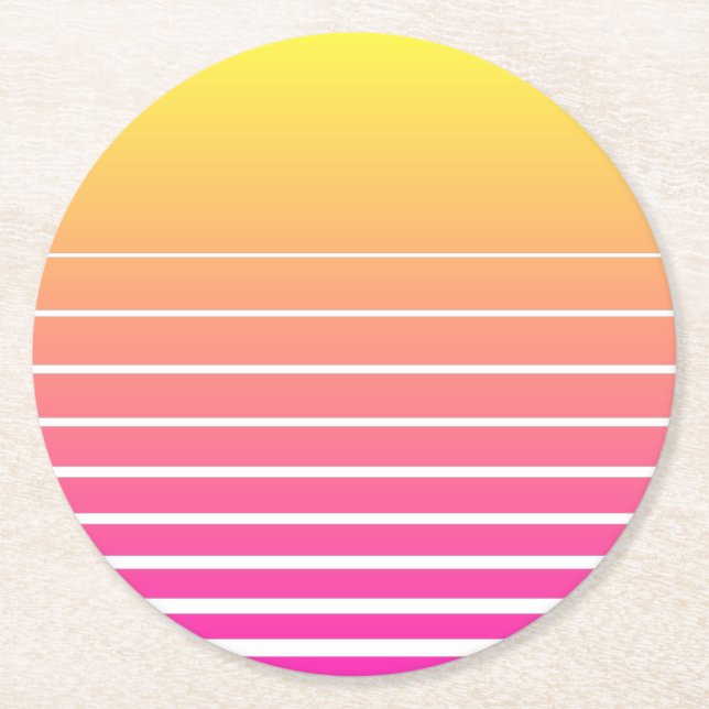 Vaporwave Sun Round Paper Coaster (Front)