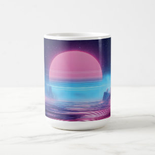Vaporwave Sunset Landscape,Retro-Futuristic Design Coffee Mug