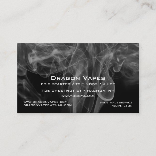 Vapour Vape Plume of Smoke Black & White Business Card (Front)