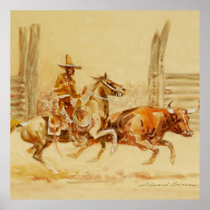 Vaquero and Steer by Edward Borein Poster