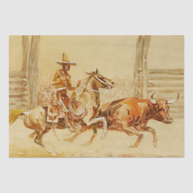 Vaquero and Steer by Edward Borein Tissue Paper (Front)