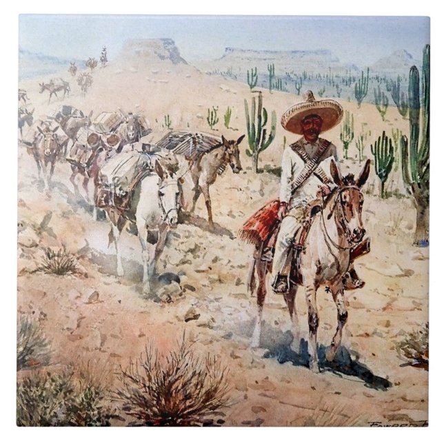 “Vaquero Pack Train” by Edward Borein Tile (Front)