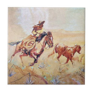 Vaquero Painting by Eward Borein Tile