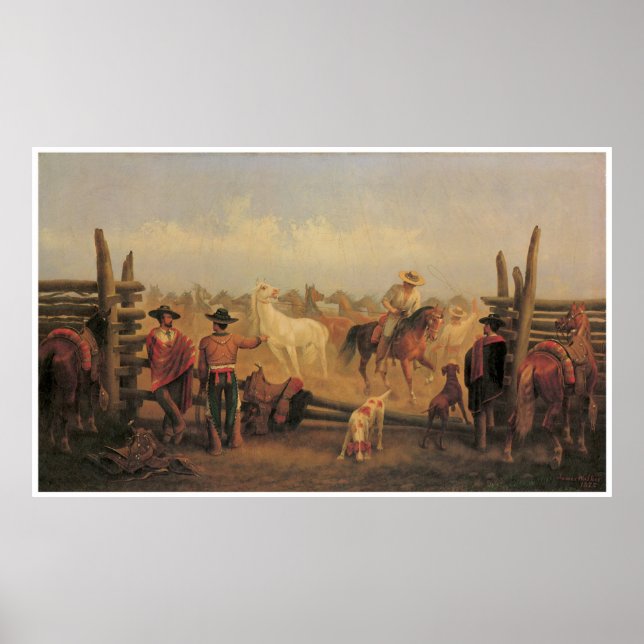Vaqueros Roping Horses in a Corral, 1877 Poster (Front)