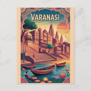 Varanasi India Retro Travel Poster Holiday Postcard