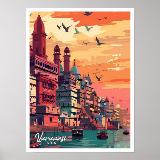 Varanasi India Vintage Travel Illustration Poster (Front)