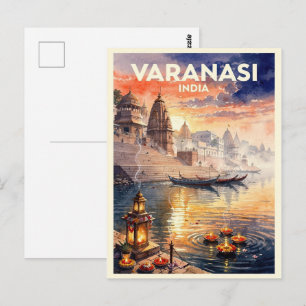 Varanasi India Vintage Travel Postcard