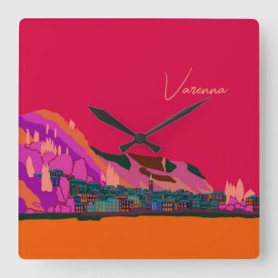 Varenna at Night Lake Como Italy Illustration Square Wall Clock