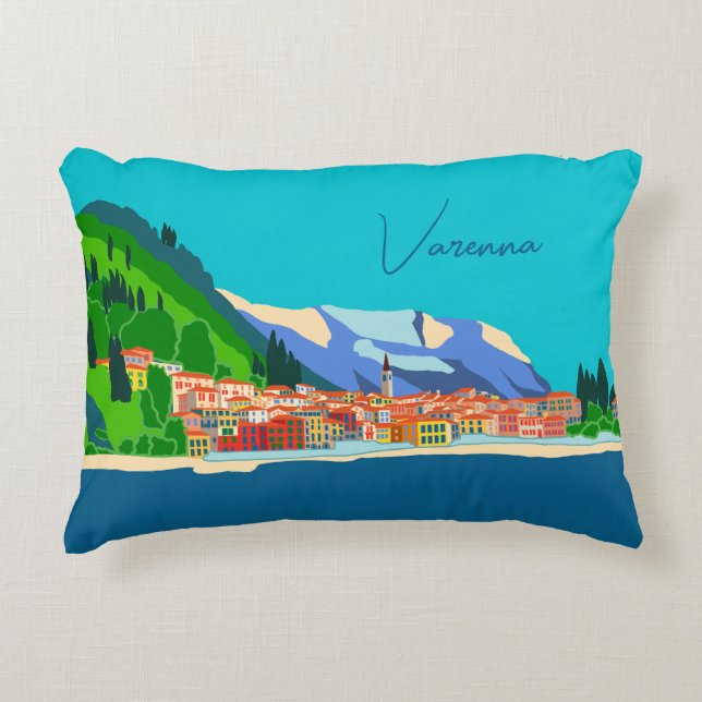 Varenna Lake Como Italy Illustration Travel Accent Pillow (Front)