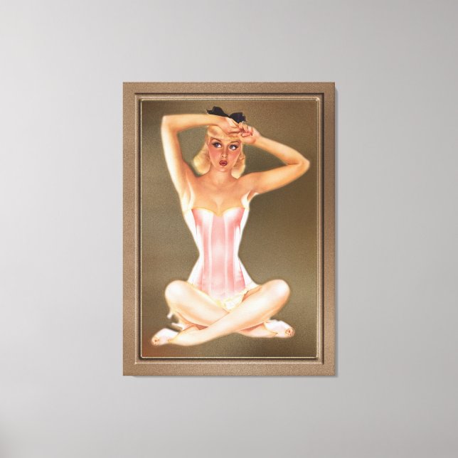 Varga Girl In A Pink Corset by Alberto Vargas Canvas Print (Front)
