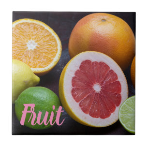 Variation of citrus orange, lime, mandarin, tile