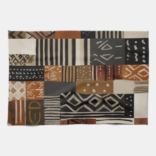 Variations of African motifs in earth tones Kitchen Towel